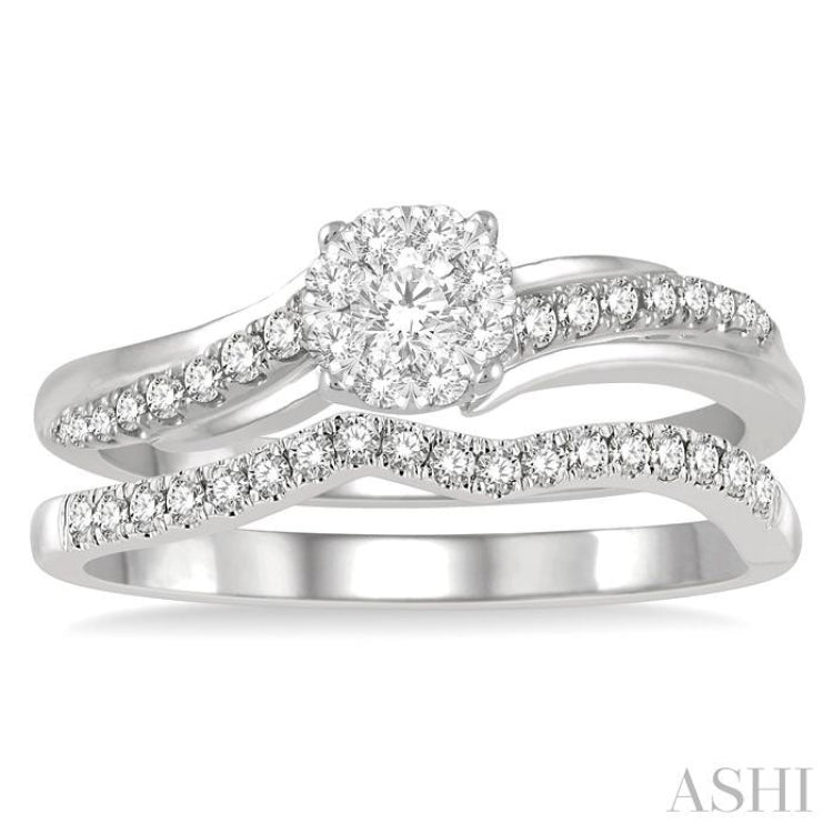 1/2 Ctw Lovebright Diamond Wedding Set With 1/3 Ctw Circular Mount Bypass Engagement Ring and 1/6 Ctw Chevron Wedding Band in 14K White Gold 1/2 Ctw Lovebright Diamond Wedding Set With 1/3 Ctw Circular Mount Bypass Engagement Ring and 1/6 Ctw Chevron Wedding Band in 14K White Gold