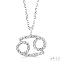 1/8 Ctw Cancer Round Cut Diamond Zodiac Pendant With Chain in 10K White Gold 1/8 Ctw Cancer Round Cut Diamond Zodiac Pendant With Chain in 10K White Gold