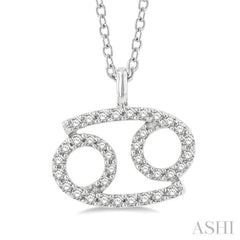 1/8 Ctw Cancer Round Cut Diamond Zodiac Pendant With Chain in 10K White Gold 1/8 Ctw Cancer Round Cut Diamond Zodiac Pendant With Chain in 10K White Gold