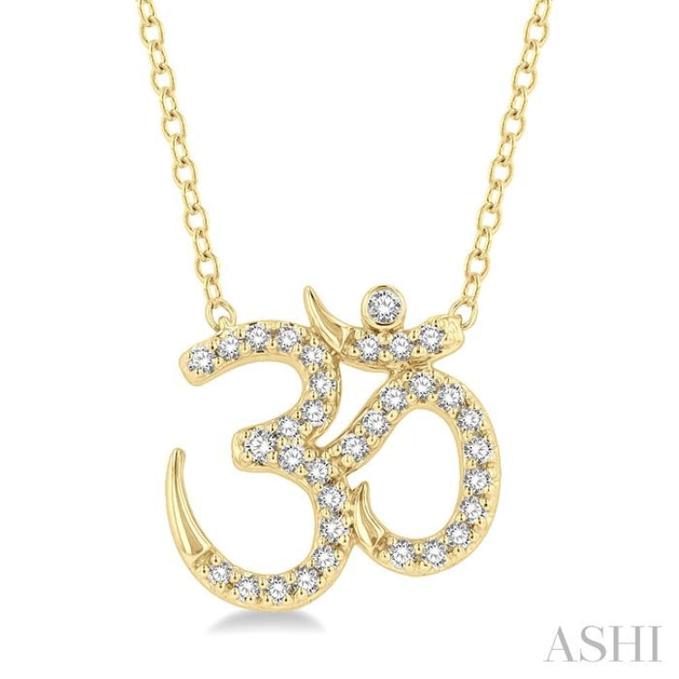1/6 Ctw 'OM' Symbol Petite Round Cut Diamond Fashion Pendant With Chain in 10K Yellow Gold 1/6 Ctw 'OM' Symbol Petite Round Cut Diamond Fashion Pendant With Chain in 10K Yellow Gold