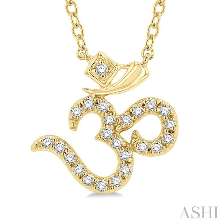 1/6 Ctw 'OM' Symbol Petite Round Cut Diamond Fashion Pendant With Chain in 10K Yellow Gold 1/6 Ctw 'OM' Symbol Petite Round Cut Diamond Fashion Pendant With Chain in 10K Yellow Gold