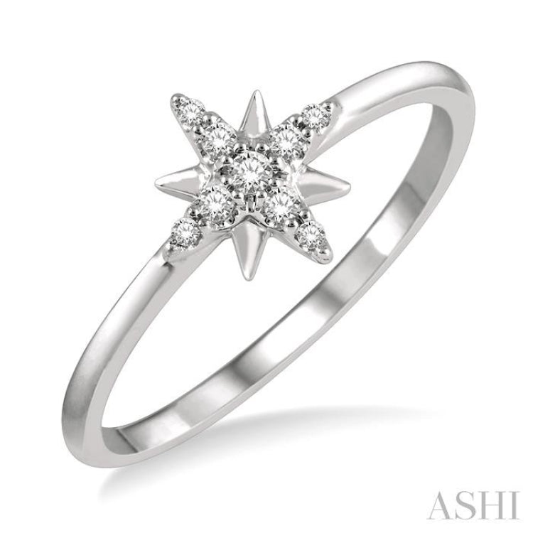 1/10 Ctw Star Center Round Cut Diamond Petite Fashion Ring in 10K White Gold 1/10 Ctw Star Center Round Cut Diamond Petite Fashion Ring in 10K White Gold