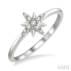 1/10 Ctw Star Center Round Cut Diamond Petite Fashion Ring in 10K White Gold 1/10 Ctw Star Center Round Cut Diamond Petite Fashion Ring in 10K White Gold