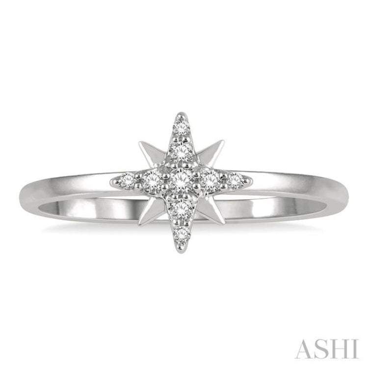 1/10 Ctw Star Center Round Cut Diamond Petite Fashion Ring in 10K White Gold 1/10 Ctw Star Center Round Cut Diamond Petite Fashion Ring in 10K White Gold