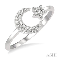 1/6 Ctw Crescent Moon and Star Round Cut Petite Diamond Fashion Ring in 10K White Gold 1/6 Ctw Crescent Moon and Star Round Cut Petite Diamond Fashion Ring in 10K White Gold
