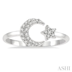 1/6 Ctw Crescent Moon and Star Round Cut Petite Diamond Fashion Ring in 10K White Gold 1/6 Ctw Crescent Moon and Star Round Cut Petite Diamond Fashion Ring in 10K White Gold