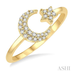 1/6 Ctw Crescent Moon and Star Round Cut Petite Diamond Fashion Ring in 10K Yellow Gold 1/6 Ctw Crescent Moon and Star Round Cut Petite Diamond Fashion Ring in 10K Yellow Gold