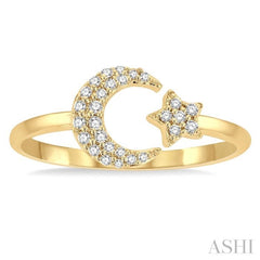 1/6 Ctw Crescent Moon and Star Round Cut Petite Diamond Fashion Ring in 10K Yellow Gold 1/6 Ctw Crescent Moon and Star Round Cut Petite Diamond Fashion Ring in 10K Yellow Gold