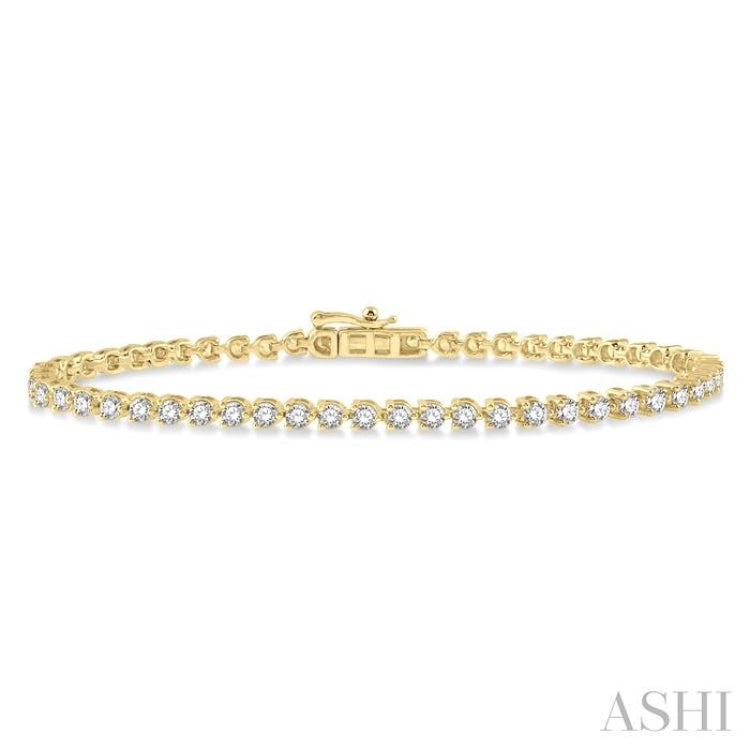 2 Ctw Tri-Prong Round Cut Diamond Tennis Bracelet in 14K Yellow Gold 2 Ctw Tri-Prong Round Cut Diamond Tennis Bracelet in 14K Yellow Gold