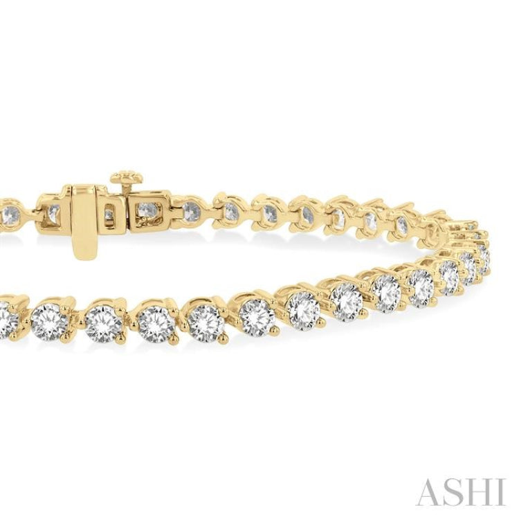 5 Ctw Round Cut Diamond 3-Prong Tennis Bracelet in 14K Yellow Gold 5 Ctw Round Cut Diamond 3-Prong Tennis Bracelet in 14K Yellow Gold