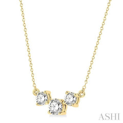 1 1/4 Ctw Three Stone Round Cut Diamond Necklace in 14K Yellow Gold 1 1/4 Ctw Three Stone Round Cut Diamond Necklace in 14K Yellow Gold