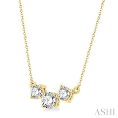 1 1/2 Ctw Three Stone Round Cut Diamond Necklace in 14K Yellow Gold 1 1/2 Ctw Three Stone Round Cut Diamond Necklace in 14K Yellow Gold