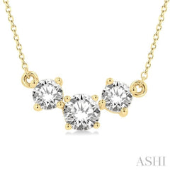 1 1/2 Ctw Three Stone Round Cut Diamond Necklace in 14K Yellow Gold 1 1/2 Ctw Three Stone Round Cut Diamond Necklace in 14K Yellow Gold