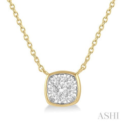 1/6 Ctw Cushion Shape Lovebright Diamond Pendant With Chain in 14K Yellow and White Gold 1/6 Ctw Cushion Shape Lovebright Diamond Pendant With Chain in 14K Yellow and White Gold