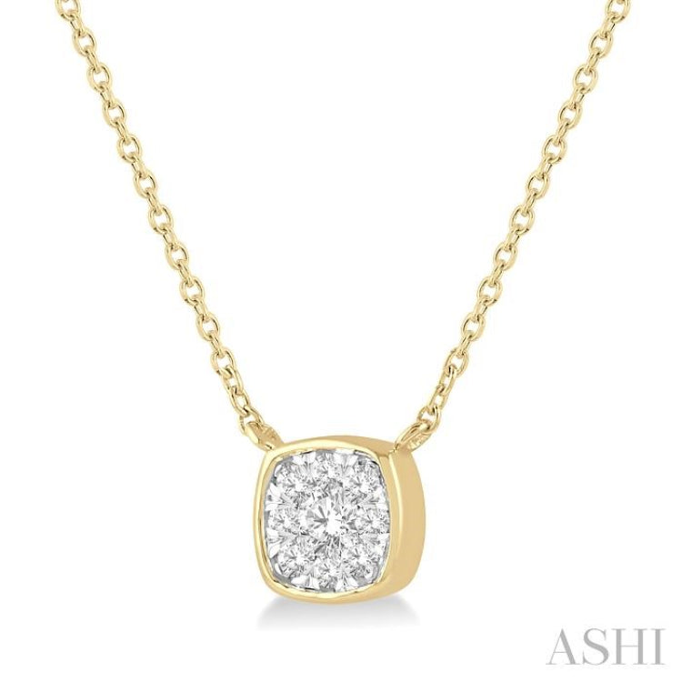 1/6 Ctw Cushion Shape Lovebright Diamond Pendant With Chain in 14K Yellow and White Gold 1/6 Ctw Cushion Shape Lovebright Diamond Pendant With Chain in 14K Yellow and White Gold