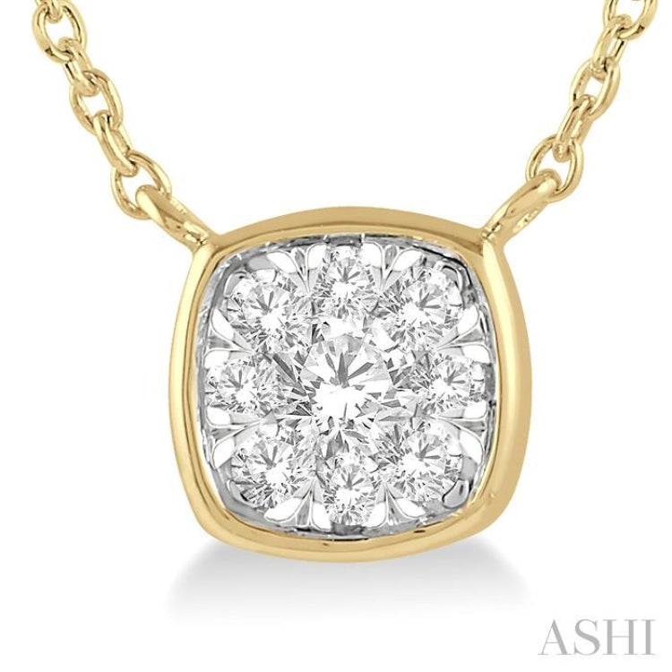1/6 Ctw Cushion Shape Lovebright Diamond Pendant With Chain in 14K Yellow and White Gold 1/6 Ctw Cushion Shape Lovebright Diamond Pendant With Chain in 14K Yellow and White Gold