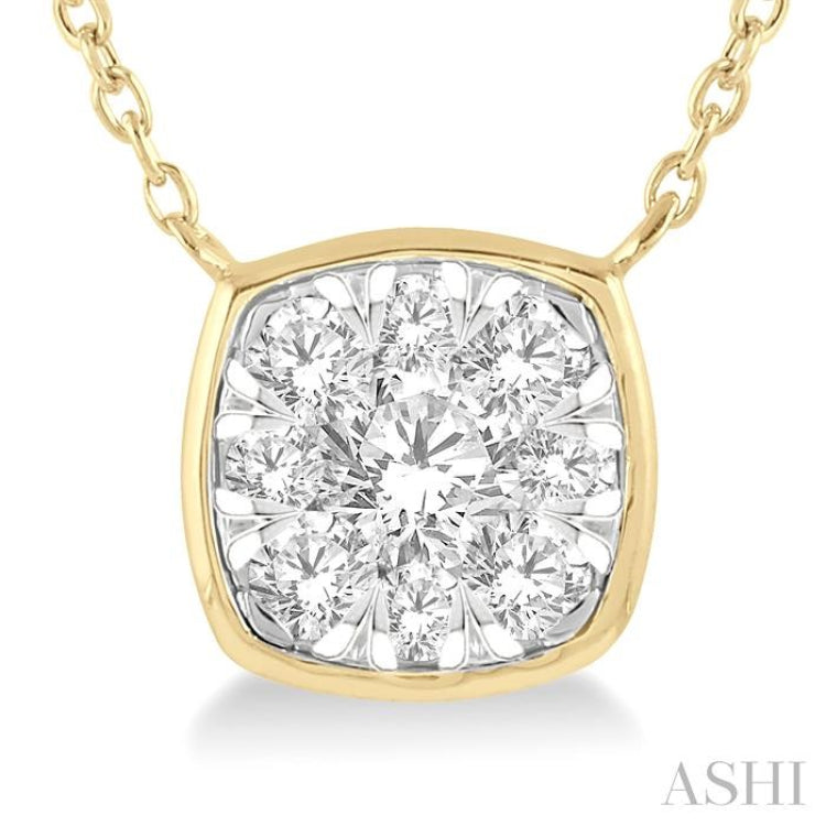 1/3 Ctw Cushion Shape Lovebright Diamond Pendant With Chain in 14K Yellow and White Gold 1/3 Ctw Cushion Shape Lovebright Diamond Pendant With Chain in 14K Yellow and White Gold