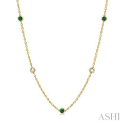 2.85 MM Emerald and 1/2 Ctw Round Cut Diamond Precious Station Necklace in 14K Yellow Gold 2.85 MM Emerald and 1/2 Ctw Round Cut Diamond Precious Station Necklace in 14K Yellow Gold