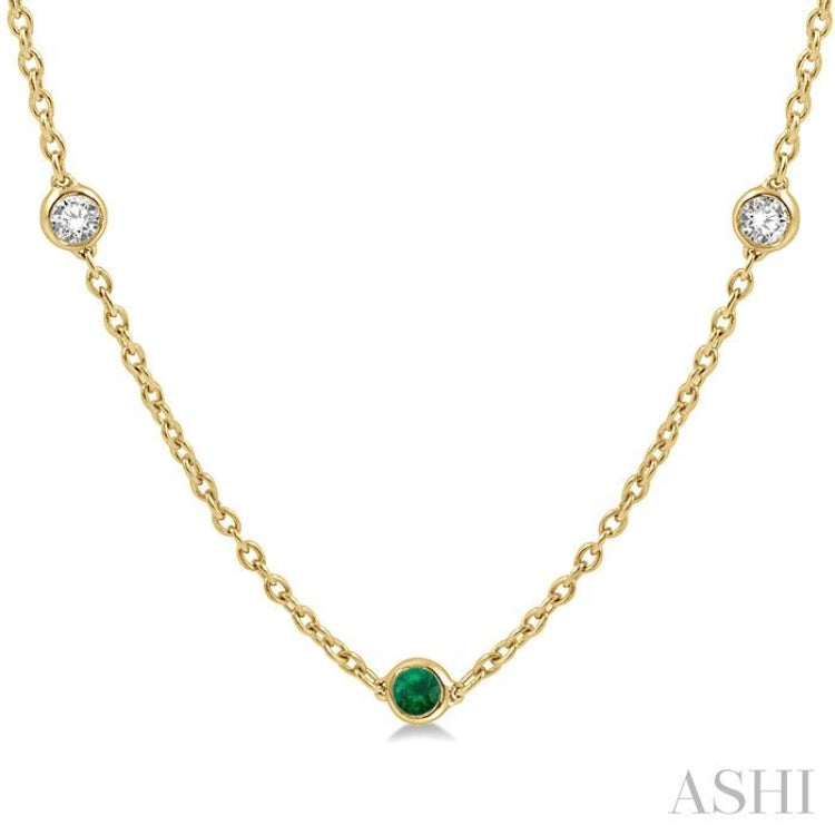 2.85 MM Emerald and 1/2 Ctw Round Cut Diamond Precious Station Necklace in 14K Yellow Gold 2.85 MM Emerald and 1/2 Ctw Round Cut Diamond Precious Station Necklace in 14K Yellow Gold