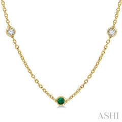2.85 MM Emerald and 1/2 Ctw Round Cut Diamond Precious Station Necklace in 14K Yellow Gold 2.85 MM Emerald and 1/2 Ctw Round Cut Diamond Precious Station Necklace in 14K Yellow Gold