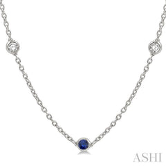 2.85 MM Sapphire and 1/2 Ctw Round Cut Diamond Precious Station Necklace in 14K White Gold 2.85 MM Sapphire and 1/2 Ctw Round Cut Diamond Precious Station Necklace in 14K White Gold