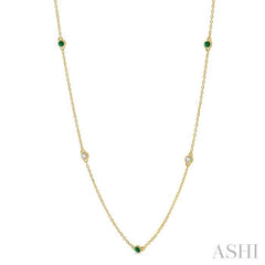 2.6 MM Emerald and 3/8 Ctw Round Cut Diamond Precious Station Necklace in 14K Yellow Gold 2.6 MM Emerald and 3/8 Ctw Round Cut Diamond Precious Station Necklace in 14K Yellow Gold