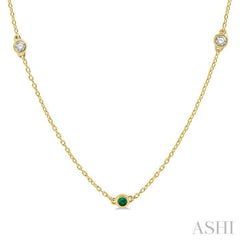 2.6 MM Emerald and 3/8 Ctw Round Cut Diamond Precious Station Necklace in 14K Yellow Gold 2.6 MM Emerald and 3/8 Ctw Round Cut Diamond Precious Station Necklace in 14K Yellow Gold