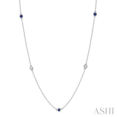 2.6 MM Sapphire and 3/8 Ctw Round Cut Diamond Precious Station Necklace in 14K White Gold 2.6 MM Sapphire and 3/8 Ctw Round Cut Diamond Precious Station Necklace in 14K White Gold