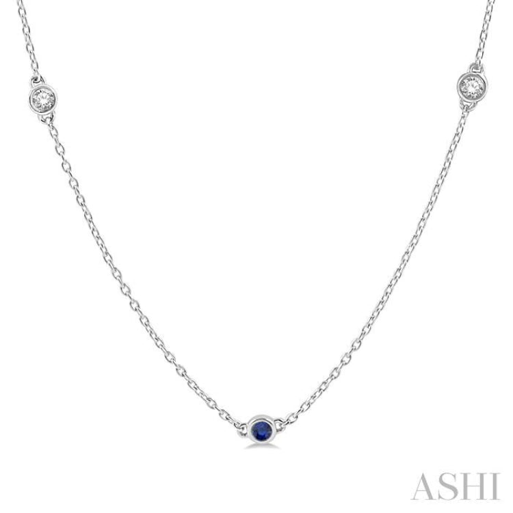 2.6 MM Sapphire and 3/8 Ctw Round Cut Diamond Precious Station Necklace in 14K White Gold 2.6 MM Sapphire and 3/8 Ctw Round Cut Diamond Precious Station Necklace in 14K White Gold