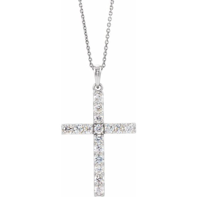 14K White 1/10 CTW Lab-Grown Diamond Cross 18" Necklace 14K White 1/10 CTW Lab-Grown Diamond Cross 18" Necklace