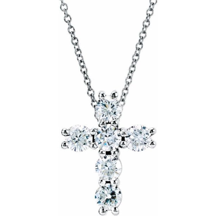 14K White 3/4 CTW Lab-Grown Diamond Cross 18" Necklace 14K White 3/4 CTW Lab-Grown Diamond Cross 18" Necklace
