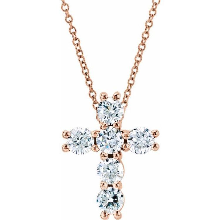 14K Rose 1/4 CTW Lab-Grown Diamond Cross 18" Necklace 14K Rose 1/4 CTW Lab-Grown Diamond Cross 18" Necklace