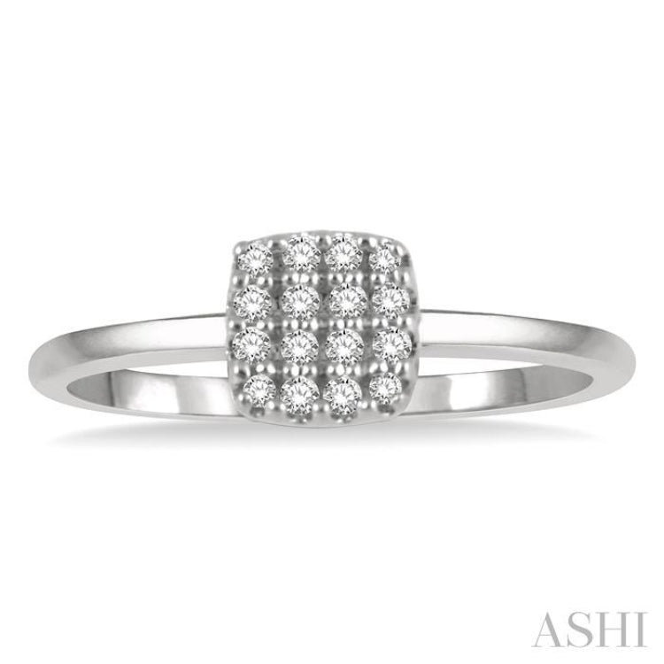 1/8 Ctw Cushion Shape Round Cut Diamond Petite Fashion Ring in 10K White Gold 1/8 Ctw Cushion Shape Round Cut Diamond Petite Fashion Ring in 10K White Gold