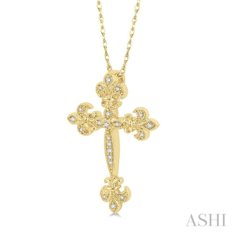 1/10 Ctw Fleur De Lis Round Cut Diamond Cross Pendant With Chain in 10K Yellow Gold 1/10 Ctw Fleur De Lis Round Cut Diamond Cross Pendant With Chain in 10K Yellow Gold