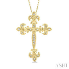 1/10 Ctw Fleur De Lis Round Cut Diamond Cross Pendant With Chain in 10K Yellow Gold 1/10 Ctw Fleur De Lis Round Cut Diamond Cross Pendant With Chain in 10K Yellow Gold