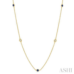 1.75 MM Sapphire and 1/6 Ctw Round Cut Diamond Precious Station Necklace in 14K Yellow Gold 1.75 MM Sapphire and 1/6 Ctw Round Cut Diamond Precious Station Necklace in 14K Yellow Gold