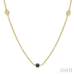 1.75 MM Sapphire and 1/6 Ctw Round Cut Diamond Precious Station Necklace in 14K Yellow Gold 1.75 MM Sapphire and 1/6 Ctw Round Cut Diamond Precious Station Necklace in 14K Yellow Gold