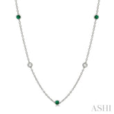 2.85 MM Emerald and 1/2 Ctw Round Cut Diamond Precious Station Necklace in 14K White Gold