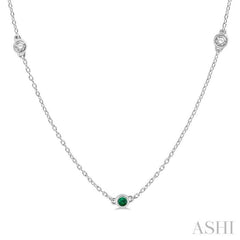 2.6 MM Emerald and 3/8 Ctw Round Cut Diamond Precious Station Necklace in 14K White Gold 2.6 MM Emerald and 3/8 Ctw Round Cut Diamond Precious Station Necklace in 14K White Gold
