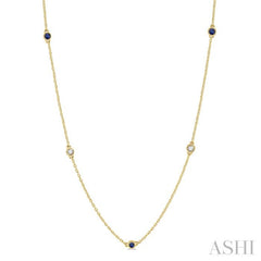 2.6 MM Sapphire and 3/8 Ctw Round Cut Diamond Precious Station Necklace in 14K Yellow Gold 2.6 MM Sapphire and 3/8 Ctw Round Cut Diamond Precious Station Necklace in 14K Yellow Gold