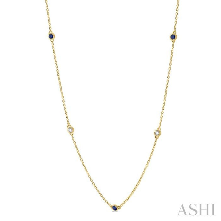 2.6 MM Sapphire and 3/8 Ctw Round Cut Diamond Precious Station Necklace in 14K Yellow Gold 2.6 MM Sapphire and 3/8 Ctw Round Cut Diamond Precious Station Necklace in 14K Yellow Gold