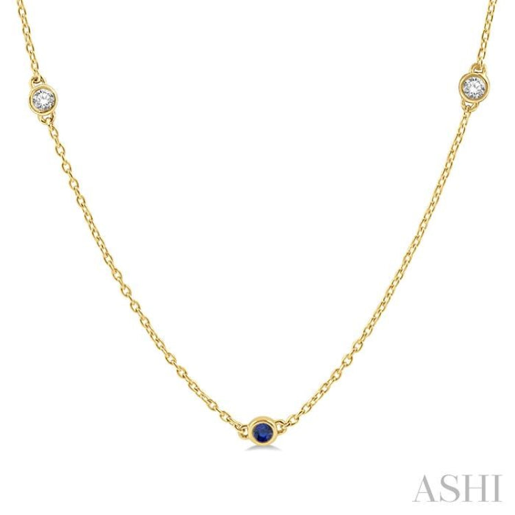 2.6 MM Sapphire and 3/8 Ctw Round Cut Diamond Precious Station Necklace in 14K Yellow Gold 2.6 MM Sapphire and 3/8 Ctw Round Cut Diamond Precious Station Necklace in 14K Yellow Gold