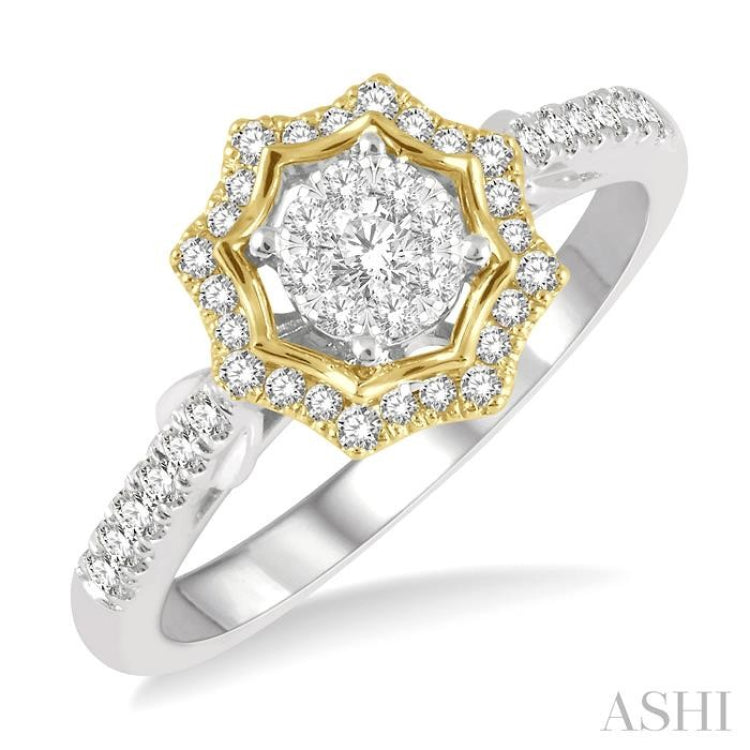 1/3 Ctw Star Shape Lovebright Round Cut Diamond Ring in 14K White and Yellow Gold 1/3 Ctw Star Shape Lovebright Round Cut Diamond Ring in 14K White and Yellow Gold