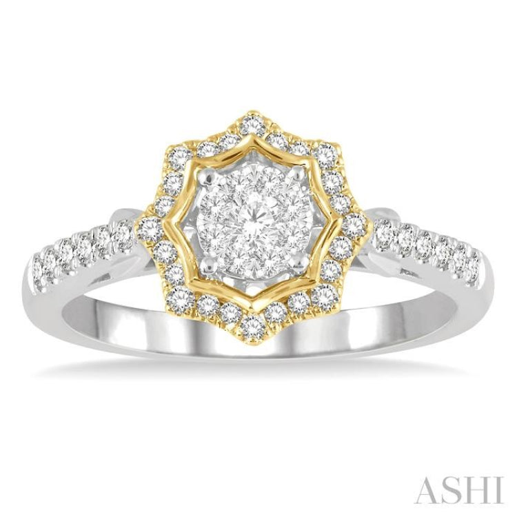 1/3 Ctw Star Shape Lovebright Round Cut Diamond Ring in 14K White and Yellow Gold 1/3 Ctw Star Shape Lovebright Round Cut Diamond Ring in 14K White and Yellow Gold