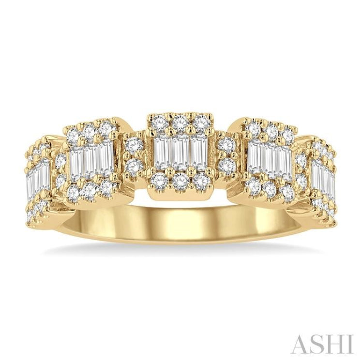 3/4 Ctw Baguette and Round Cut Diamond Fusion Ring in 14K Yellow Gold 3/4 Ctw Baguette and Round Cut Diamond Fusion Ring in 14K Yellow Gold
