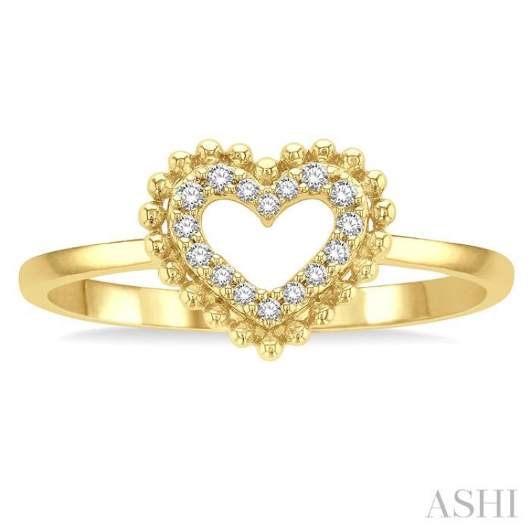 1/10 Ctw Petite Heart Round Cut Diamond Stackable Fashion Ring in 10K Yellow Gold 1/10 Ctw Petite Heart Round Cut Diamond Stackable Fashion Ring in 10K Yellow Gold
