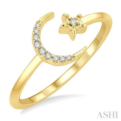 1/20 Ctw Petite Crescent and Star Round Cut Diamond Stackable Fashion Ring in 10K Yellow Gold 1/20 Ctw Petite Crescent and Star Round Cut Diamond Stackable Fashion Ring in 10K Yellow Gold