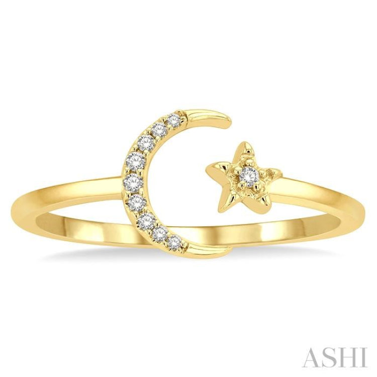1/20 Ctw Petite Crescent and Star Round Cut Diamond Stackable Fashion Ring in 10K Yellow Gold 1/20 Ctw Petite Crescent and Star Round Cut Diamond Stackable Fashion Ring in 10K Yellow Gold