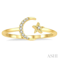 1/20 Ctw Petite Crescent and Star Round Cut Diamond Stackable Fashion Ring in 10K Yellow Gold 1/20 Ctw Petite Crescent and Star Round Cut Diamond Stackable Fashion Ring in 10K Yellow Gold