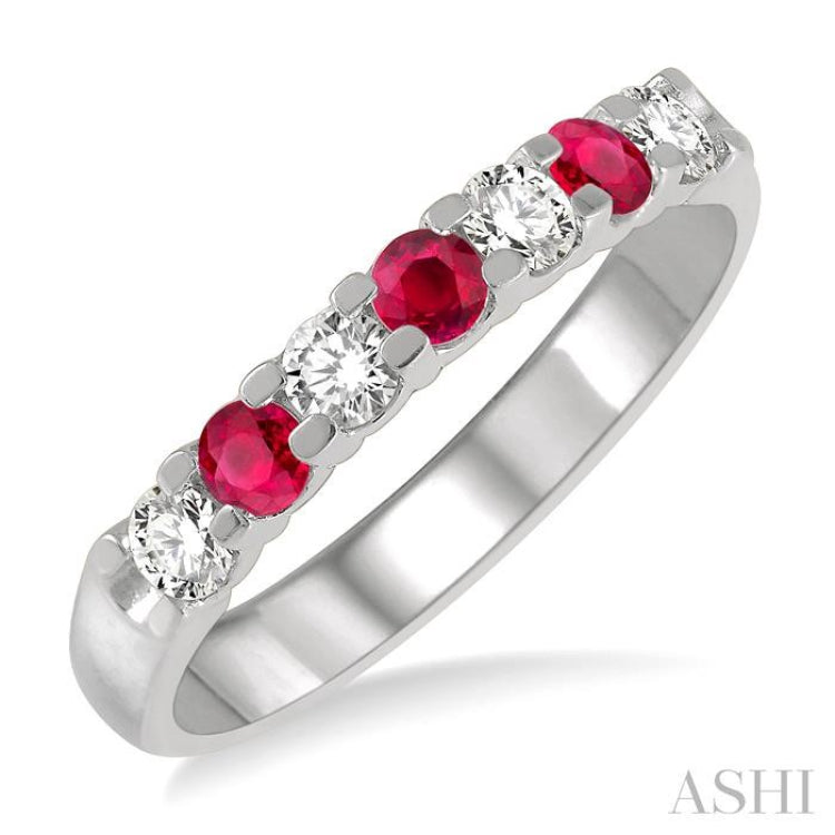 3 MM Ruby and 3/8 Ctw Round Cut Diamond Precious Wedding Band in 14K White Gold 3 MM Ruby and 3/8 Ctw Round Cut Diamond Precious Wedding Band in 14K White Gold